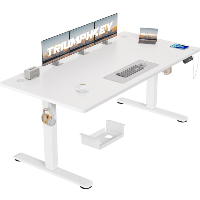 🌟 TRIUMPHKEY Höhenverstellbarer Schreibtisch 160x80cm mit USB Ladeanschluss 🌟
