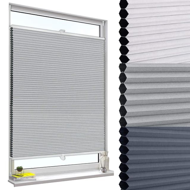 WOLTU Wabenplissee ohne Bohren Verdunklung Thermo Doppelplissee Klemmfix Zweifarbig 90x120cm Grau-Weiß, Plissee Faltrollo Sonnen-, Sicht- & Schallschutz, Jalousie Plisseerollo für Fenster & Tür Grau-weiß B90 x H120 cm