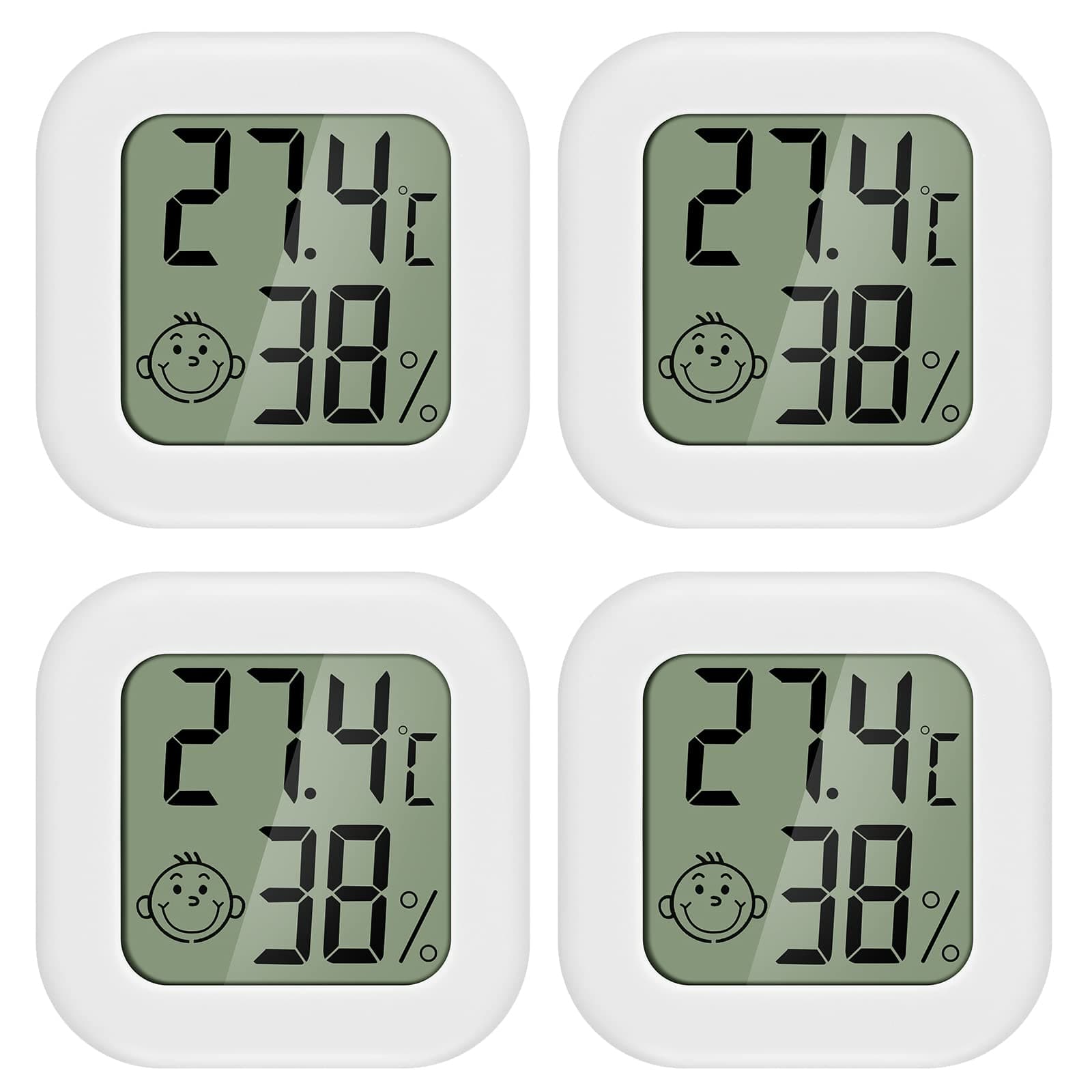 🌡️🌿 PAIRIER 4 Stück Mini LCD Digital Thermometer Hygrometer - 44mm Weiß