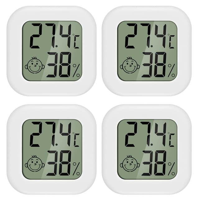 🌡️🌿 PAIRIER 4 Stück Mini LCD Digital Thermometer Hygrometer - 44mm Weiß