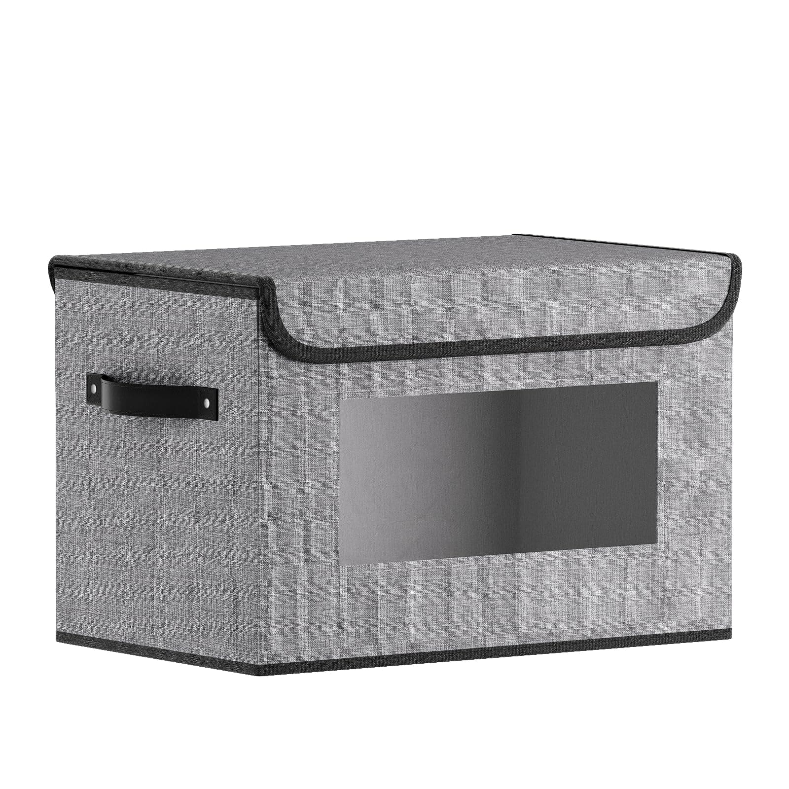 YheenLf Aufbewahrungsbox mit Deckel, Kleiderschrank Organizer, Stoff Grau Aufbewahrungsboxn mit Fenster, Faltbox mit Griff, 1 Stück, 33x23x20cm 📦👗👠