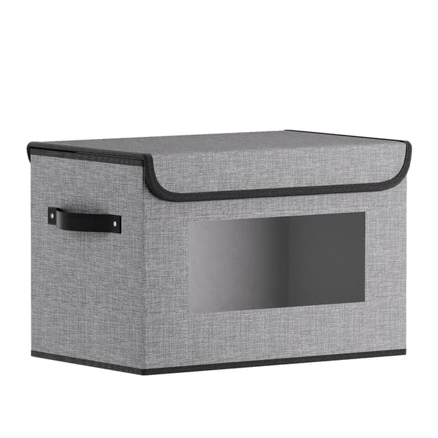 YheenLf Aufbewahrungsbox mit Deckel, Kleiderschrank Organizer, Stoff Grau Aufbewahrungsboxn mit Fenster, Faltbox mit Griff, 1 Stück, 33x23x20cm 📦👗👠