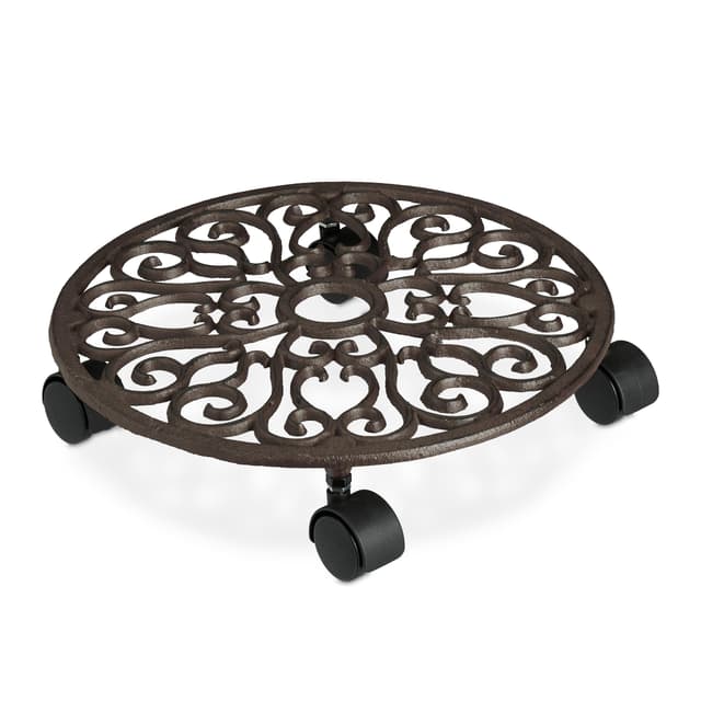 🌿🌺🌟 Angebot: Relaxdays Pflanzenroller aus Gusseisen - Vintage-Optik - Braun