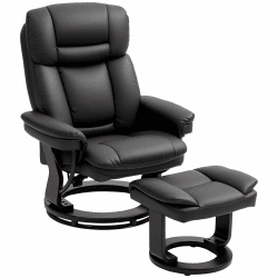 🛋️ HOMCOM Relaxsessel mit Hocker, 360°drehbarer Fernsehsessel mit Liegefunktion, TV-Sessel mit Taschenfeder für Wohnzimmer, Kunstleder, Schwarz