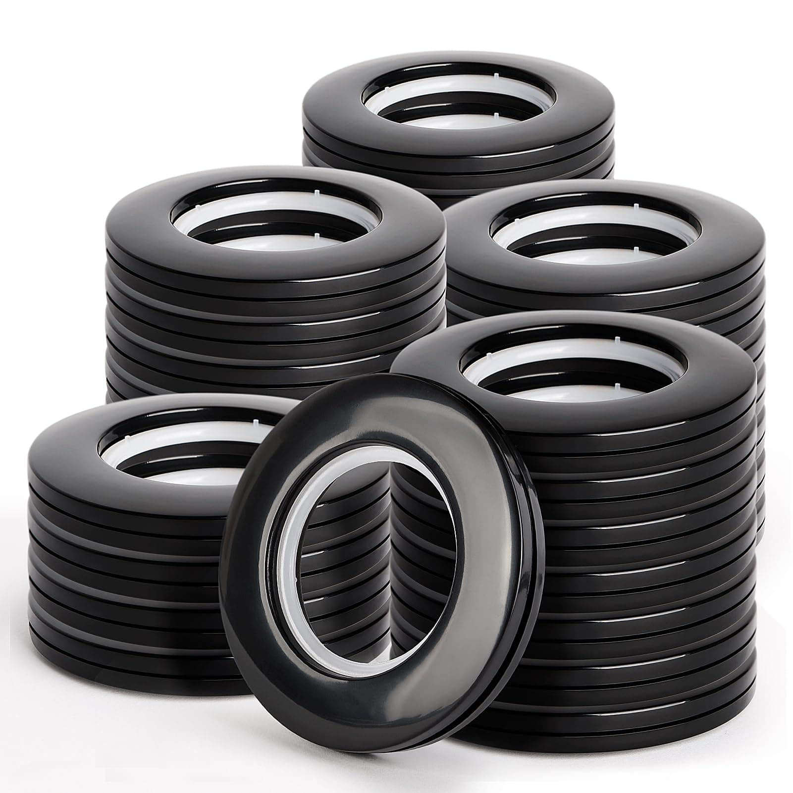 WCIC 32 PCS Gardinenringe 🏡 Vorhangösen Kunststoff 40mm - Schwarz 32Pcs