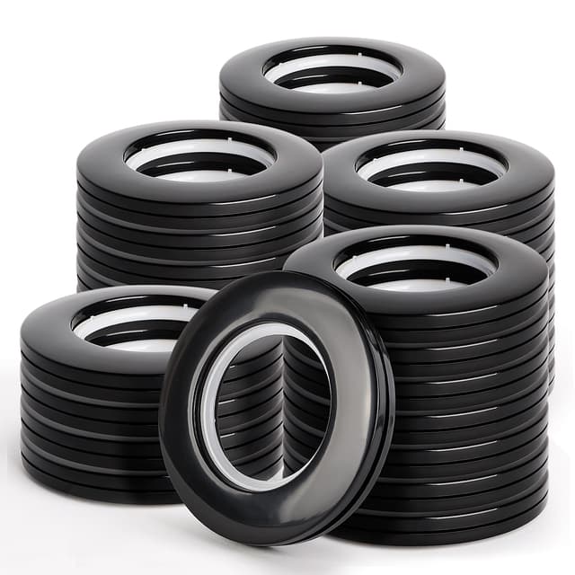 WCIC 32 PCS Gardinenringe 🏡 Vorhangösen Kunststoff 40mm - Schwarz 32Pcs