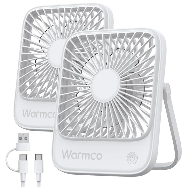 Warmco USB Tischventilator 2Stück USB C kabelgebundener persönlicher Ventilator mit starkem Luftstrom 🌀🌬️
