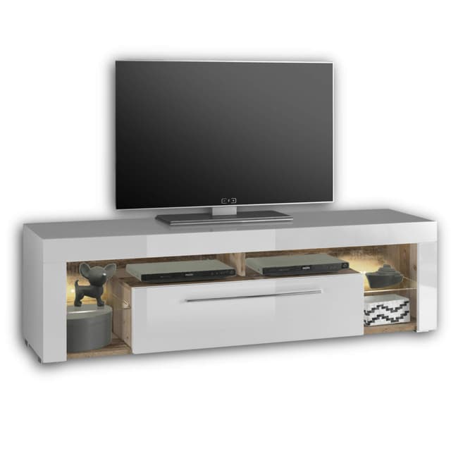 📺 GOAL TV-Lowboard in Old Style Optik, Weiß mit LED-Beleuchtung - Hochwertiges TV-Board mit viel Stauraum für Ihr Wohnzimmer