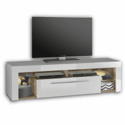 📺 GOAL TV-Lowboard in Old Style Optik, Weiß mit LED-Beleuchtung - Hochwertiges TV-Board mit viel Stauraum für Ihr Wohnzimmer