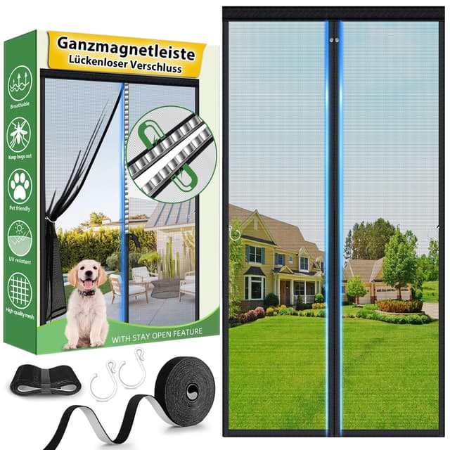 🪟🍃 HOFUDON Fliegengitter Tür 90x210 cm - Magnetverschluss - Reißfest & Wetterfest 🪟🍃