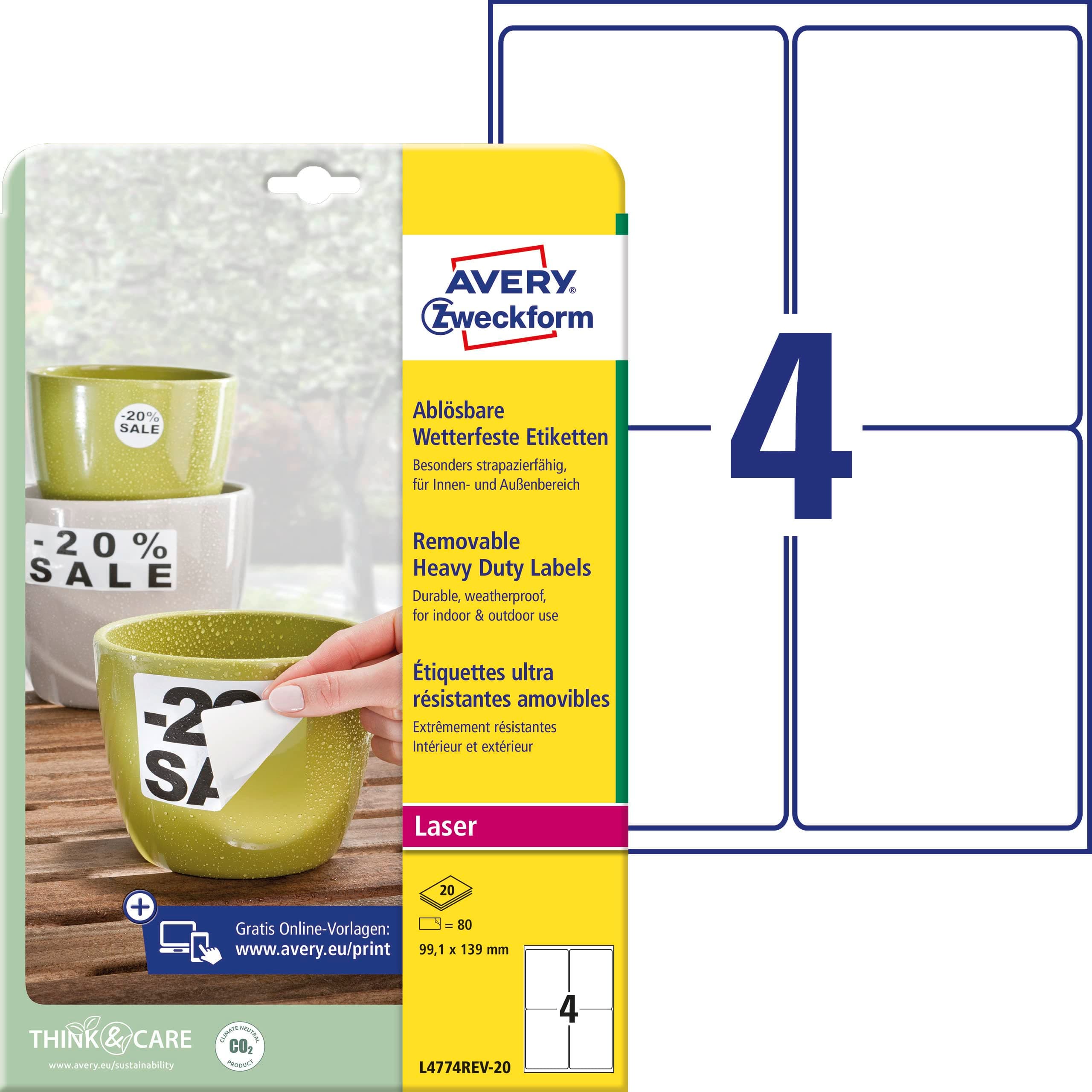 🏷️ REDUZIERT! AVERY Zweckform L4774REV-20 Wetterfeste Folienetiketten (80 Aufkleber)