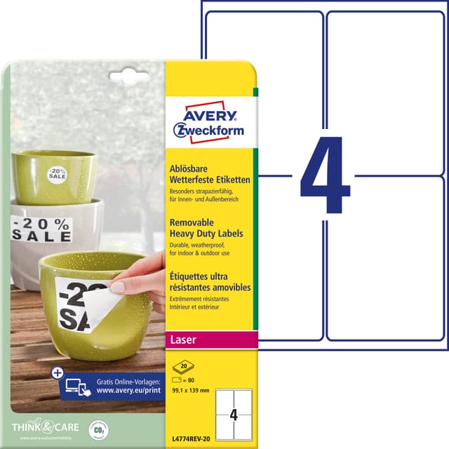 🏷️ REDUZIERT! AVERY Zweckform L4774REV-20 Wetterfeste Folienetiketten (80 Aufkleber)
