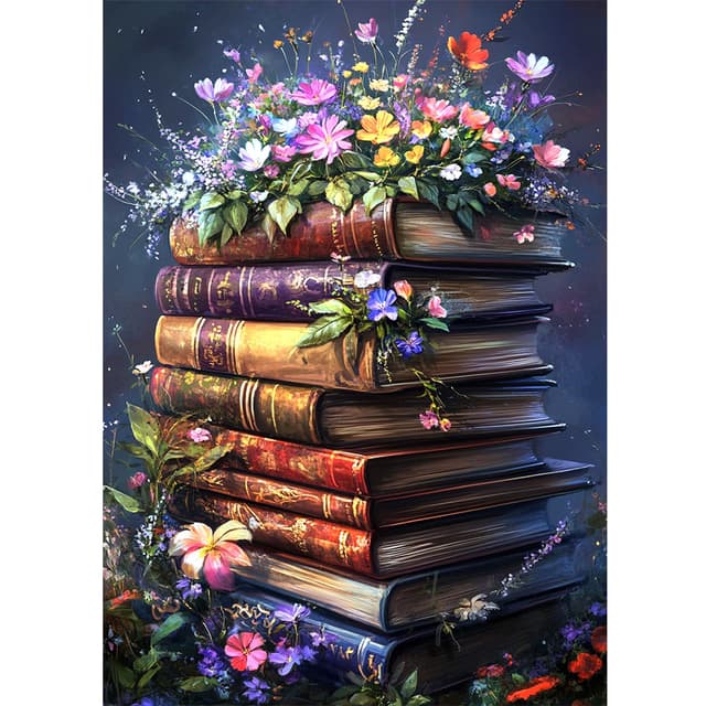 📚🌸 DOMROM Bücher Diamond Painting Set - Diamant Malerei Kit für Home Wand Dekor 30x40cm