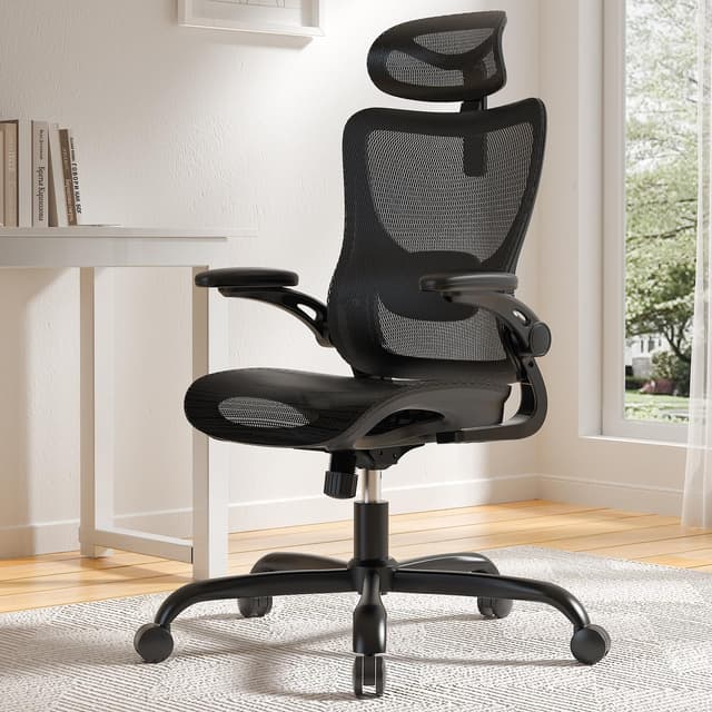 Marsail Bürostuhl Ergonomisch mit Hoher Netzrückenlehne, 🌟 Adaptiver Lendenwirbelstütze, 2D-Kopfstütze, 3D-Klapparmlehnen 🪑
