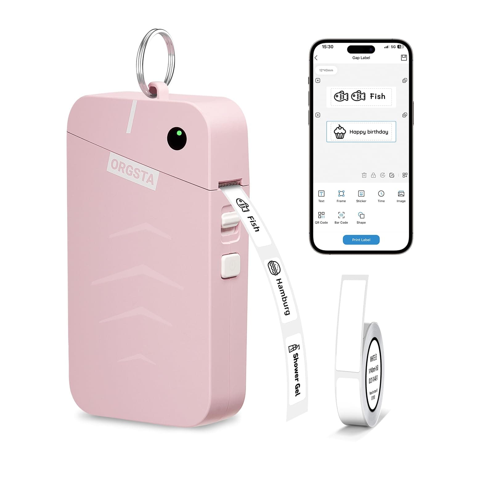 🏷️ ORGSTA S001 Etikettendrucker Bluetooth Tragbarer Mini Labeldrucker Selbstklebendes Etikettiergerät für Zuhause, Büro, Schule, Kompatibel mit iOS & Android（Rosa）