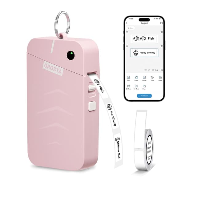 🏷️ ORGSTA S001 Etikettendrucker Bluetooth Tragbarer Mini Labeldrucker Selbstklebendes Etikettiergerät für Zuhause, Büro, Schule, Kompatibel mit iOS & Android（Rosa）