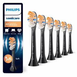 🦷✨ Philips Sonicare A3 Premium All-in-One, Original Ersatzbürstenköpfe, Schwarz, 6er-Pack Sonderangebot!