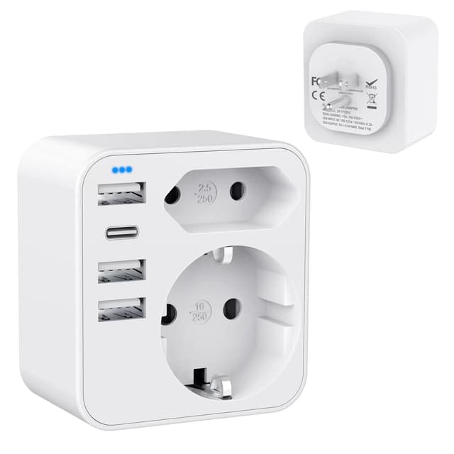 6-in-1 USA Adapter Steckdose, Deutschland Stecker mit 3USB 1USB C (3.4A) - Deal