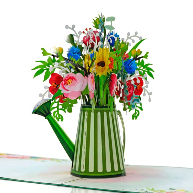🌸🎉 Cutpopup Watering Can - Flower Pop Up Card, Birthday Biglietto per donne, Carta per la festa della mamma Pop-up, 3D Birthday Biglietto pop-up IT Can Flowers