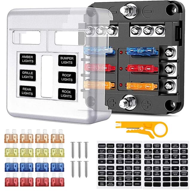 🚗 6 Fach Sicherungshalter - KFZ Sicherungskasten ATO 12V/24V Blade Sicherungsblock