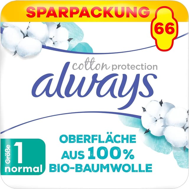 🌸 Angebot: Always Ultra Binden Damen Gr. 1, Cotton Protection Normal, 66 Damenbinden mit Flügeln