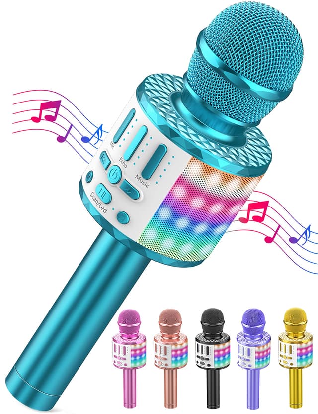 LED Drahtloses Bluetooth Mikrofon zum Singen, Spielzeug Kinder, Heim KTV Karaoke Maschine, Tragbares KTV Lautsprecher Recorder für Android/iPhone/iPad/PC Blau 🎤🎶