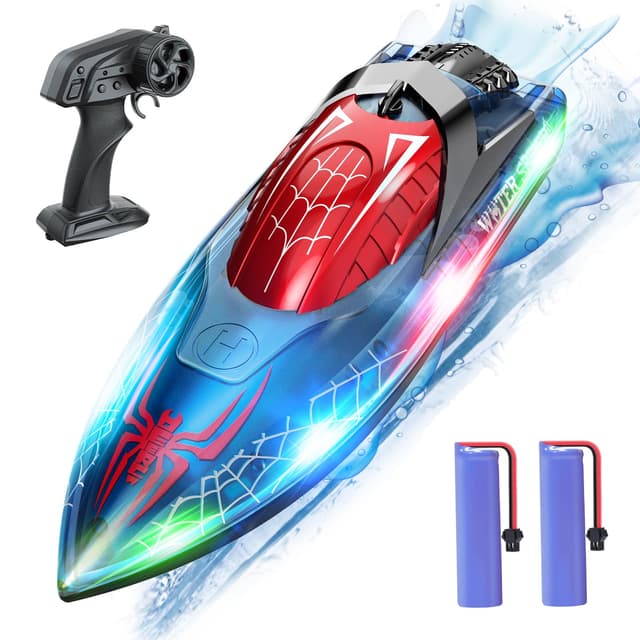 DEERC Ferngesteuertes Boot mit LED-Licht, RC Boot 15 KM/H 🚤🌈