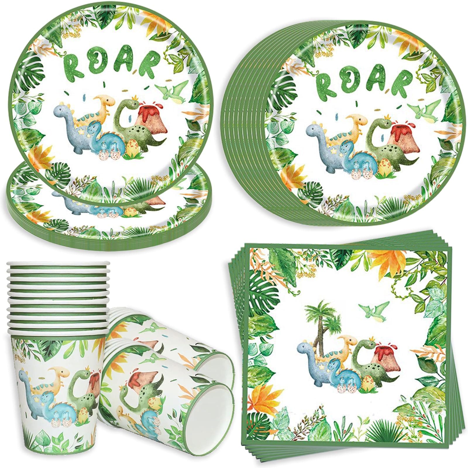 🦕🎉 Bikasun Dinosaurier Geburtstag Geschirr Set - 20 Gäste Dino Partygeschirr Set 🎁