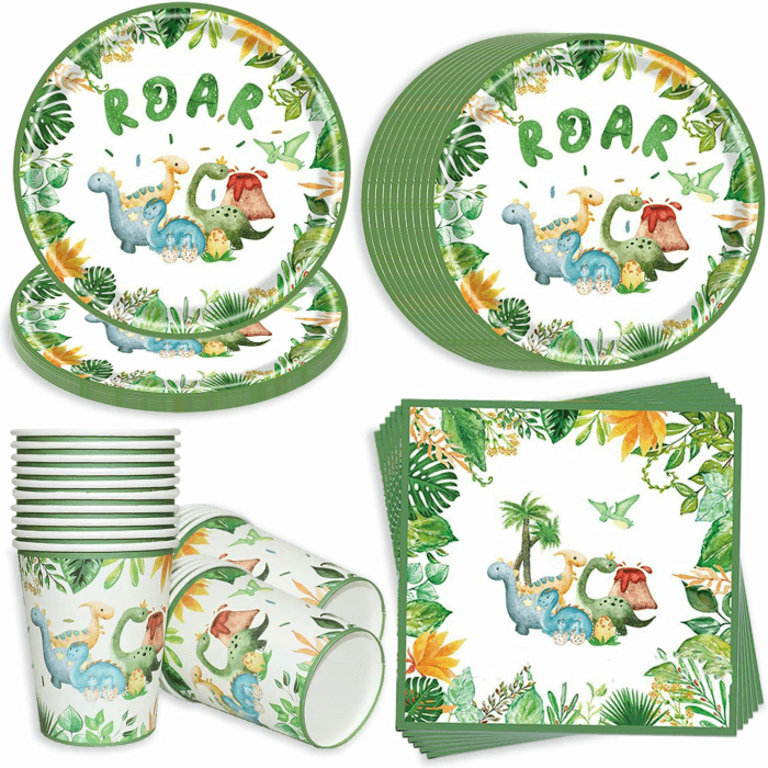 🦕🎉 Bikasun Dinosaurier Geburtstag Geschirr Set - 20 Gäste Dino Partygeschirr Set 🎁