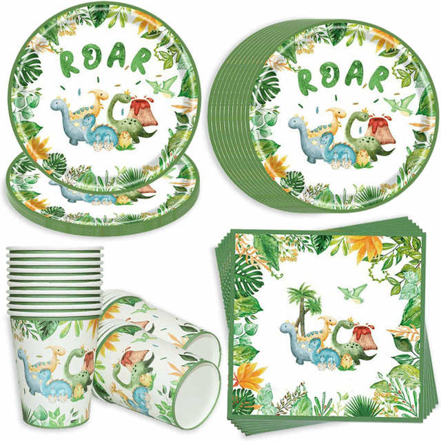 🦕🎉 Bikasun Dinosaurier Geburtstag Geschirr Set - 20 Gäste Dino Partygeschirr Set 🎁