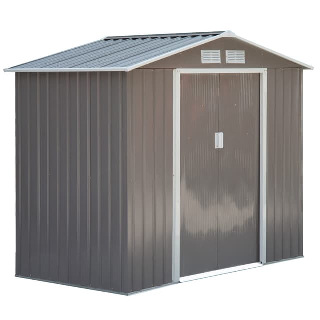 🌿🏡🔨 Outsunny Gerätehaus 2,42 m² mit Satteldach und Schiebetür - Grau 213L x 130B x 185H cm