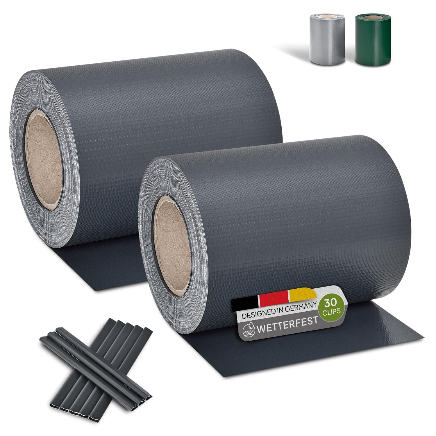 🛡️🌿 Juskys PVC Sichtschutzstreifen Doppelstabmatten Zaun 2er Set - Anthrazit - 2 Rollen á 35m x 19cm