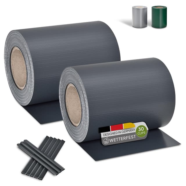 🛡️🌿 Juskys PVC Sichtschutzstreifen Doppelstabmatten Zaun 2er Set - Anthrazit - 2 Rollen á 35m x 19cm