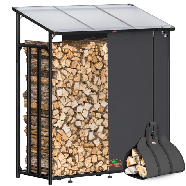 🔥 Gardebruk® XXL Kaminholzregal Schwarz mit Dach Abdeckung und Tragetasche! 🔥