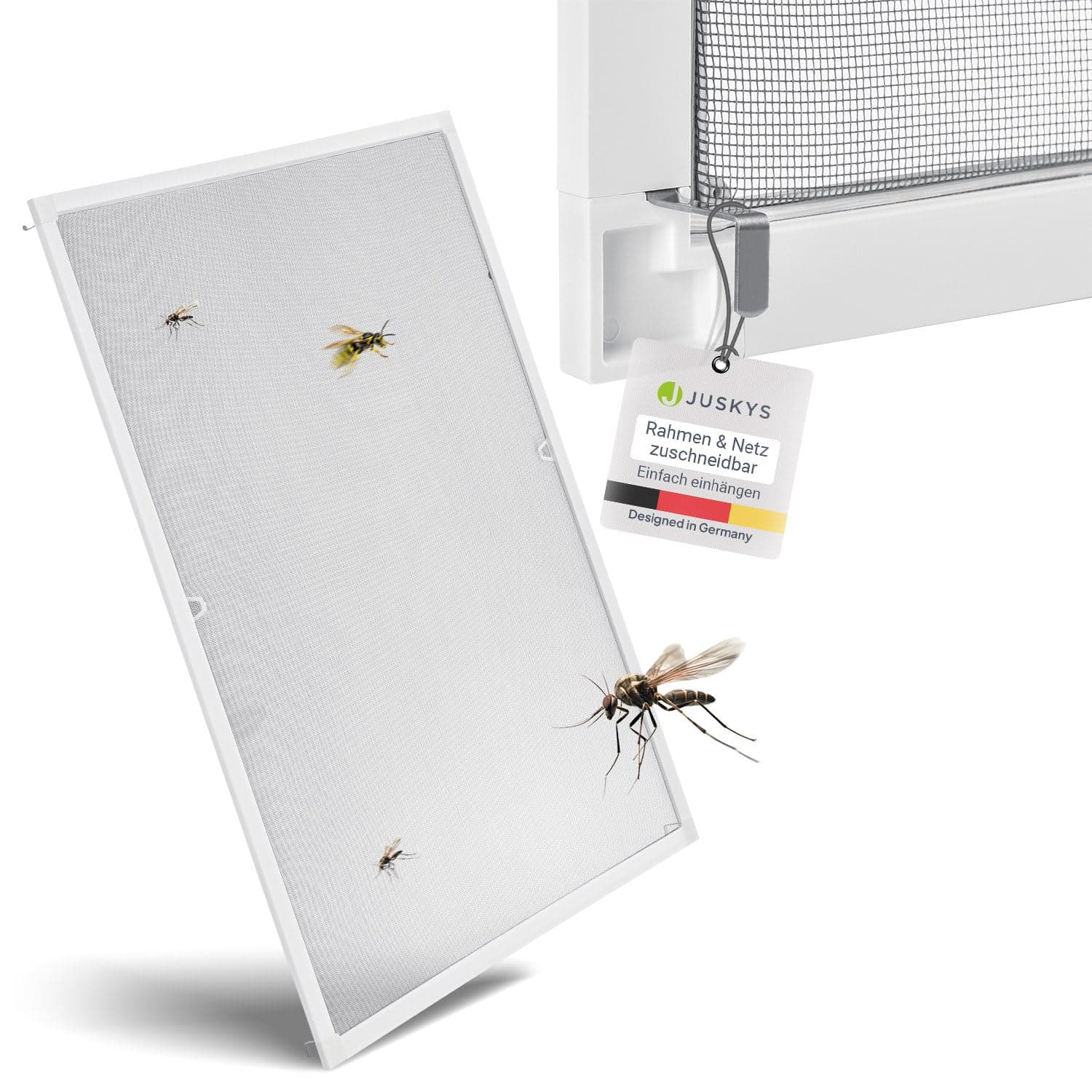🏡🪟 Juskys Fliegengitter für Fenster mit Alu Rahmen 100 x 120 cm - Insektenschutz Mückenschutz Fliegenschutzgitter - weiß