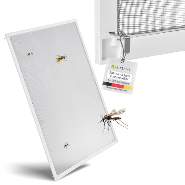 🏡🪟 Juskys Fliegengitter für Fenster mit Alu Rahmen 100 x 120 cm - Insektenschutz Mückenschutz Fliegenschutzgitter - weiß