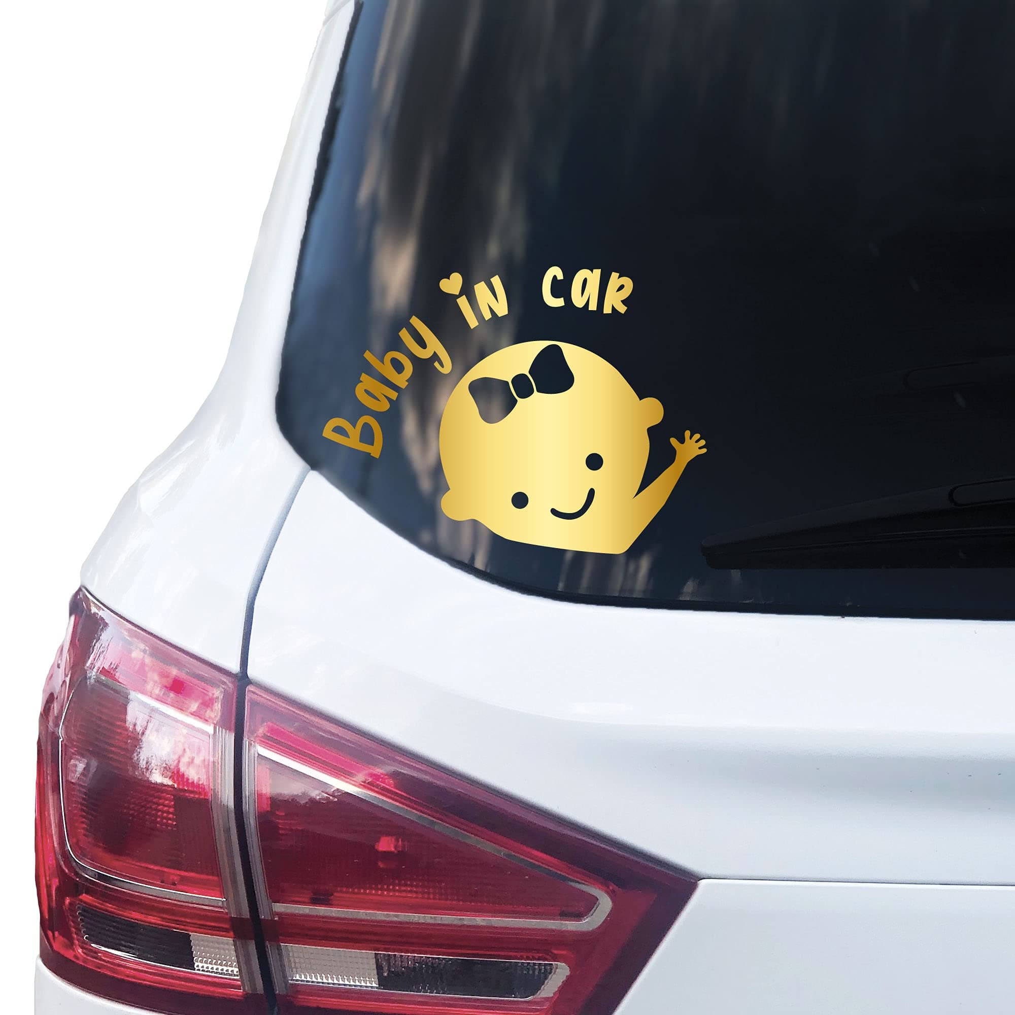 🚼 P007 | Baby in Car Aufkleber 14cm x 10cm Auto Sticker Babyaufkleber Autoaufkleber Vinyl Baby on board (V2 Mädchen, Gold) V2 Mädchen Gold - Angebot