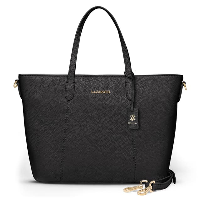 👜 Lazarotti Bologna Damen City Shopper aus Echt-Leder | Tote Bag mit abnehm- & längenverstellbaren Trageriemen | Schultertasche 31 cm Schwarz