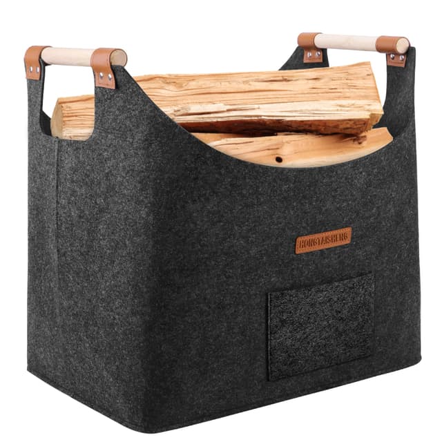 XL Filzkorb für Brennholz und Einkäufe 🧺 | Faltbare Filztasche mit verstärkten Griffen