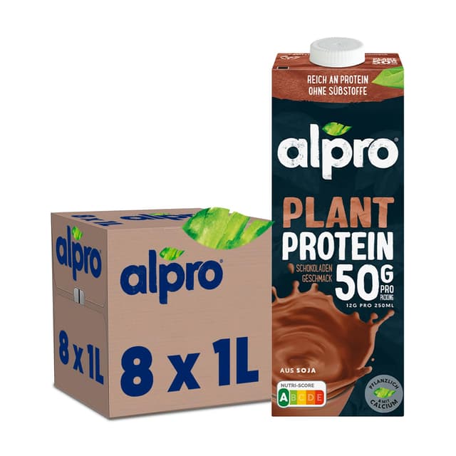 Alpro Proteindrink Soja Schokolade 8x1L | 100% pflanzlich | laktosefrei | zuckerarm | reich an pflanzlichem Protein 🌱🍫