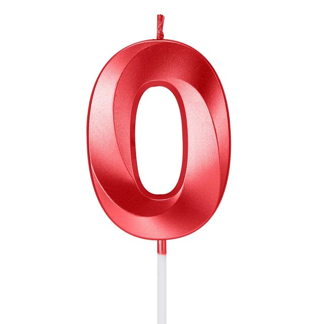 🎂 Geburtstagskerze für 0. Geburtstag, Metallic-Rot, Tortenaufsatz mit Zahlen, Kerzen 🎉