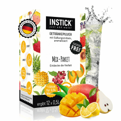 INSTICK Zuckerfreies Instant-Getränk (Mix-Paket) - 1 Packung für 12 x 0,5-1 L 🍹 - Veganes Getränkepulver Kalorienarm & Vitamin C Angebot bei HelloDeals