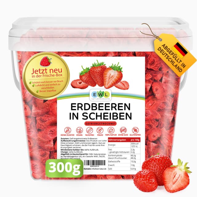 EWL Naturprodukte Gefriergetrocknete Erdbeeren 300g - Vegane Snack-Option