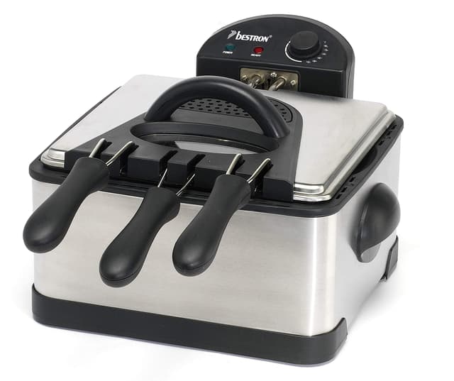 🍟🔥 Bestron XL Öl-Fritteuse mit 3 Frittierkörben, 4 Liter, 2000 W, Edelstahl 🛒