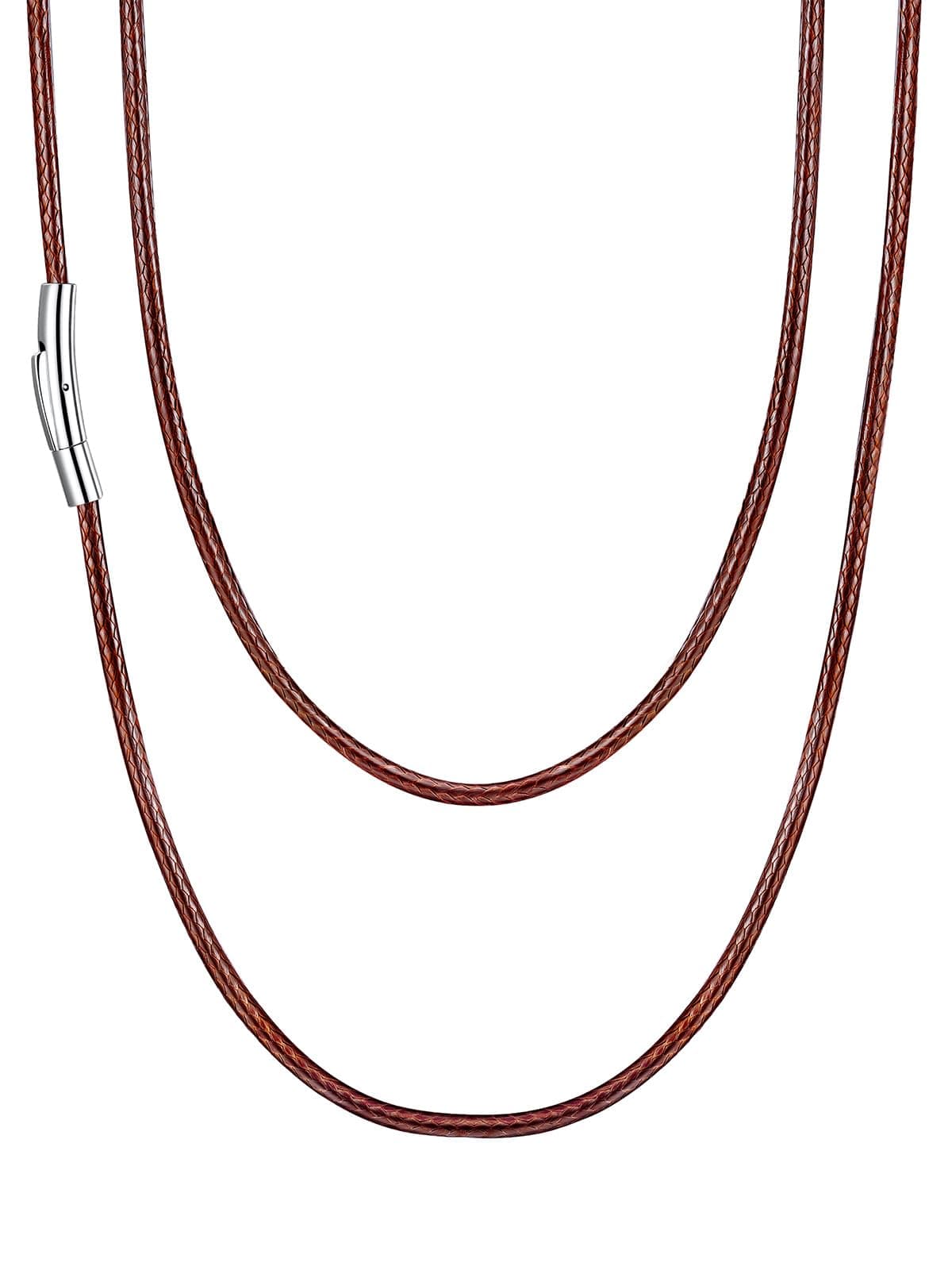 U7 Kette für Damen Herren 2mm/3mm Schwarz/Braun geflochtene Wachsschurkette Kunstlederkette