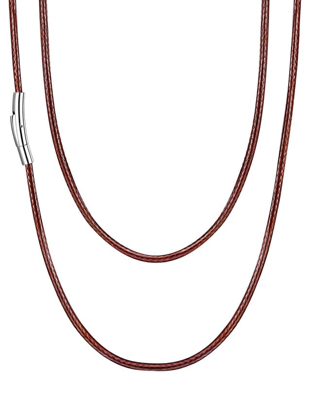 U7 Kette für Damen Herren 2mm/3mm Schwarz/Braun geflochtene Wachsschurkette Kunstlederkette