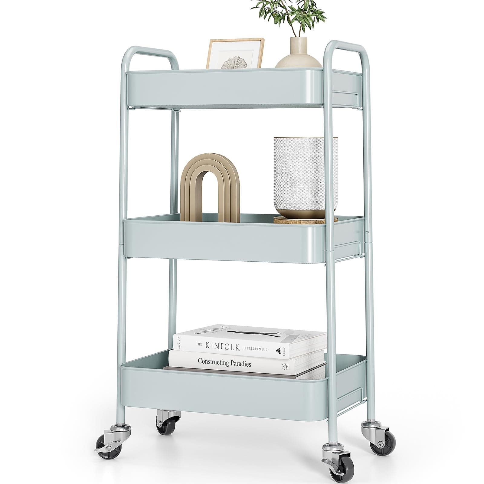 🌿🛒 KINGRACK 3-stufiger Metall-Küchenwagen mit Rollen - Servierwagen & Allzweckwagen