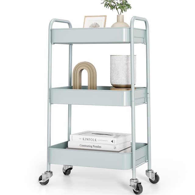 🌿🛒 KINGRACK 3-stufiger Metall-Küchenwagen mit Rollen - Servierwagen & Allzweckwagen