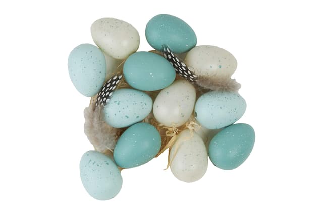 🐣🌸 HEITMANN DECO Ostereier mit Federn und Tupfen - Blau, Weiß 🌼🌿