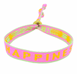 Selbstgemachtes Schmuck Festival Armband 🌈 - Stoffarmband Freundschaftsarmband Sommer Schmuck HAPPINESS (Pink-Orange-Grün)